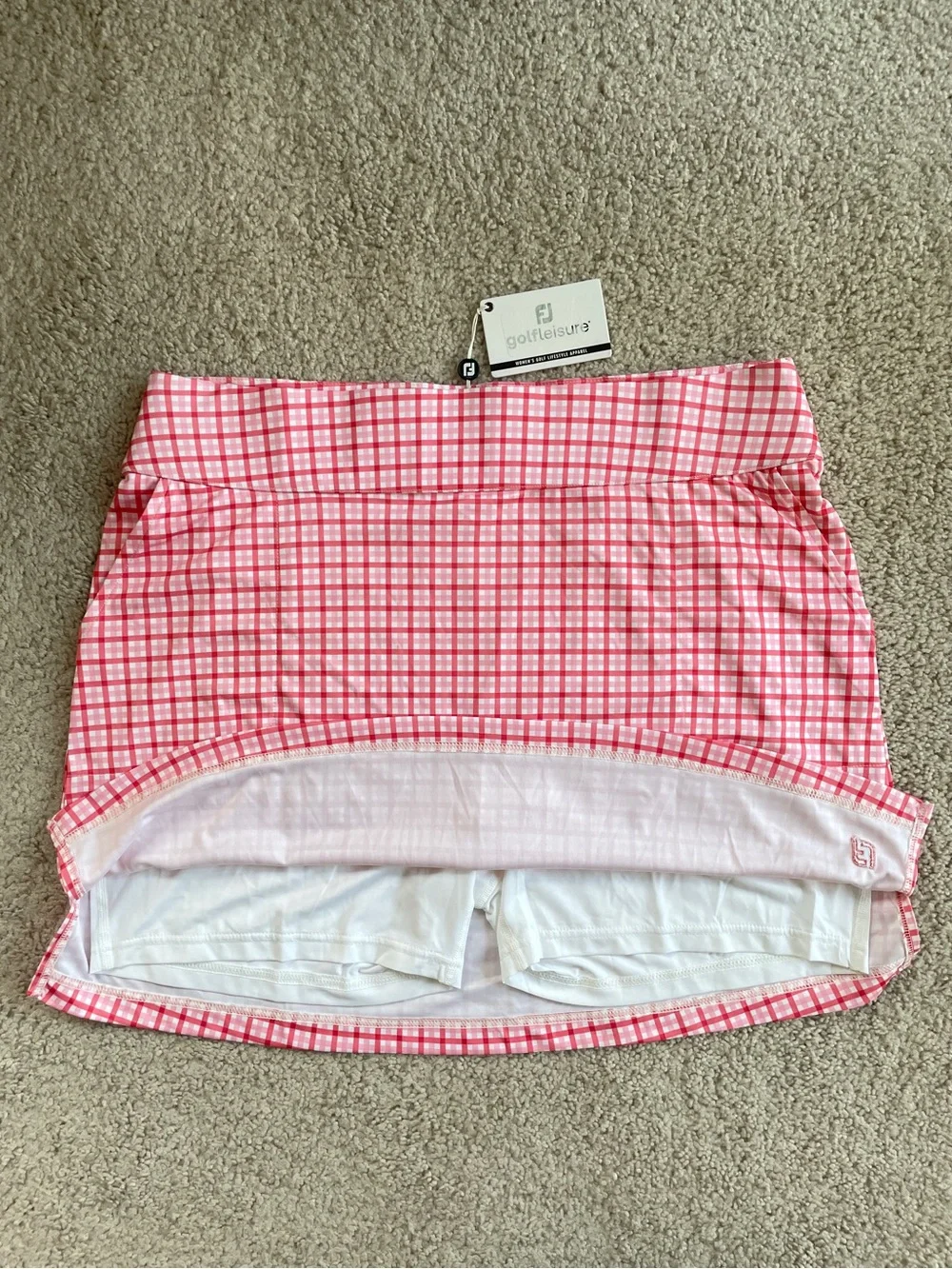 FootJoy Golfleisure Gingham Pink Red White Plaid Athletic Golf Skort Size XL